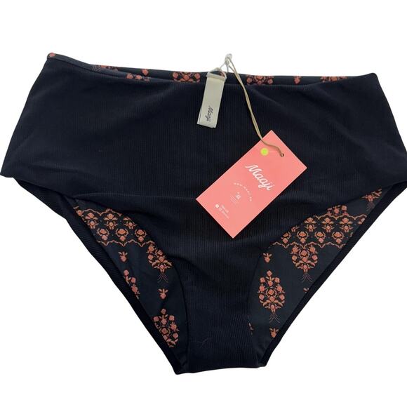 Maaji Bikini Bottom Womens Medium Black Coral Reversible High Waisted 2in1 Swim - Picture 1 of 7
